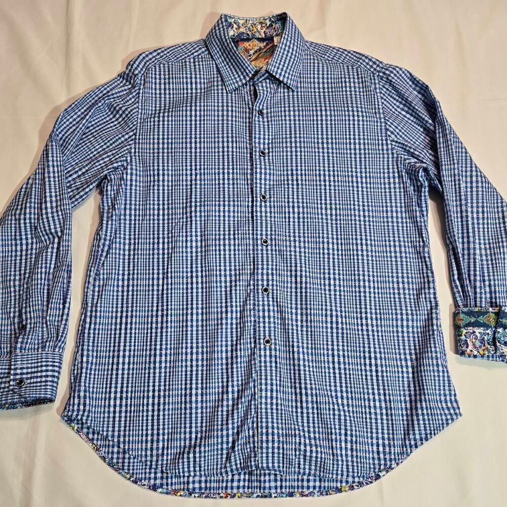 ROBERT GRAHAM DRESS SHIRT MENS LARGE CLASSIC FIT BLUE PURPLE PLAID FLIP CUFF